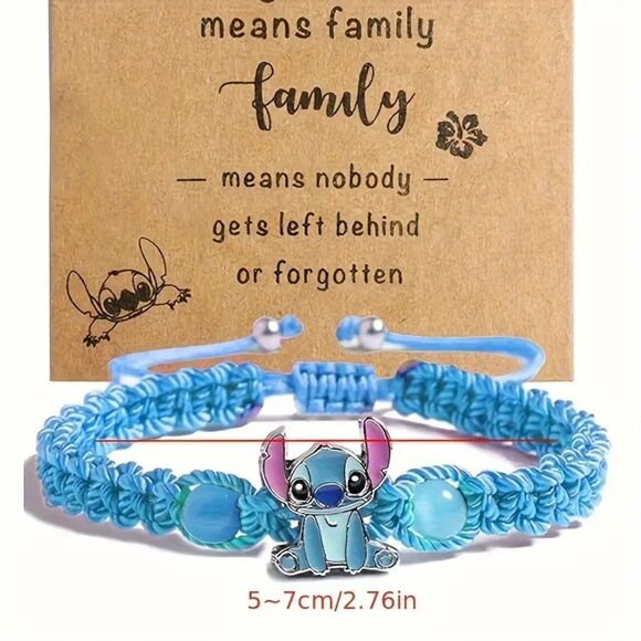 Disney Stitch Handwoven Bracelet Blue Charm Beaded Adjustable Friendship Gift - Picture 1 of 2